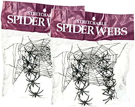 Super Stretchy Spider Webs Webbing to Create Realistic Cobwebs for Halloween with 6 Fake Spiders Halloween Decorations Spider Web Multi-Pack of 2