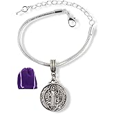 Dave The Bunny St Benedict Bracelet | Medal San Benito Religious Jewelry Bracelet for Women Silver Plated Chain Charm Gifts Catholic for Women Men