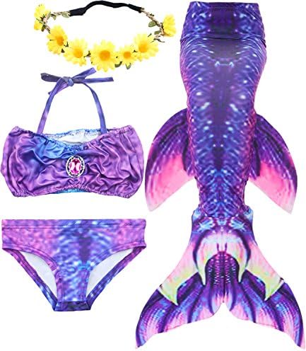iGeeKid 3 Pcs Girls Swimsuit Mermaid for Swimming Princess Mermaid Costume Bikini Set for 3-12Y