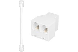 Lativu Phone Jack Splitter for Landline, RJ11 6P4C 3 Female Plug Phone Line Splitter, Two Way Telephone Line Splitters with Wire (1 Pack, White)