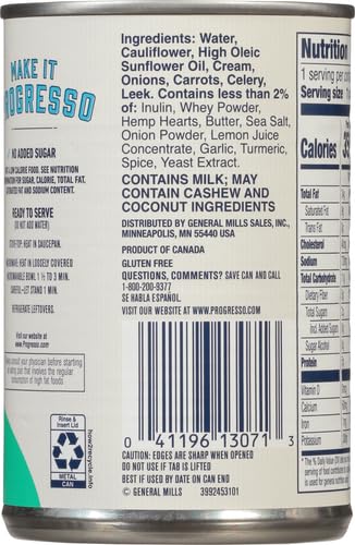 PROGRESSO KETO-FRIENDLY CREAMY CAULIFLOWER CANNED SOUP, 14.5 OZ.