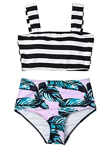 hannea tropical print high waisted bikini with crop top