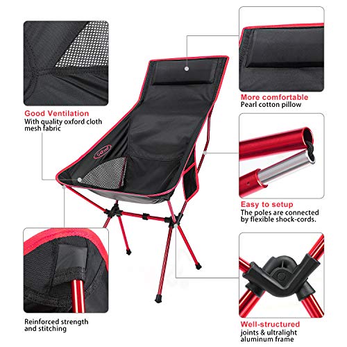 G4free Lot De 2 Chaise De Camping Pliable Portable Léger Avec Appui-tête Pour Pique-nique Plage Randonnée Pêche Jardin