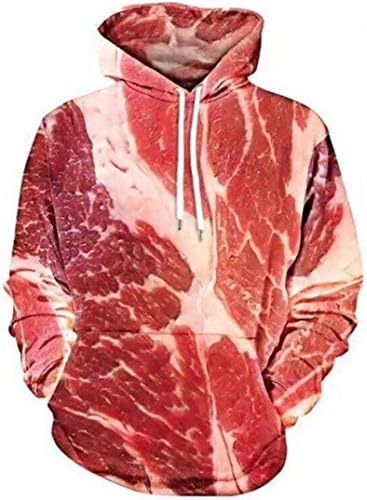 Womens Tops Unisex 3D Printed Raw Meat Long Sleeve 2018 Hoodie Pullover Hooded Sweatshirt Tops Blouse (Large(US4), Red)