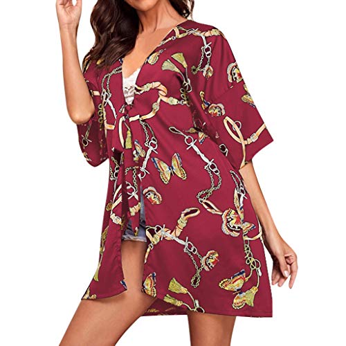 Women Butterfly Prints Open Cape Casual Blouse Kimono Cardigan with Bohemian Floral Print - Thumbnail 7