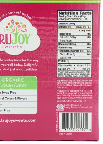 Tru Sweets Organic Candy Canes, 10-Count Canes (Pack of 6)