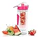Dajour Fruit Infuser Water Bottle 32 Ounce NO BPA Sports Flavor Infusion Bottle - Plus Recipe Ebook and Cleaning Brush Included (2 Pack - Pink&Blue)