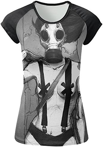 TCHten Gas Mask Girl T-Shirts Tee Shirt for Women Tops Round Black Summer