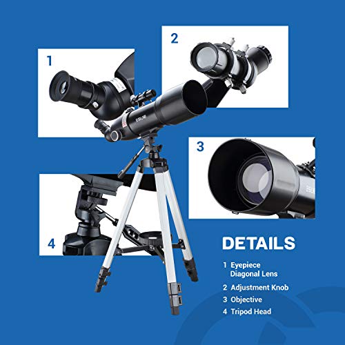 ESSLNB Telescopes for Adults Astronomy Beginners Kids 400X80mm with 10X Smartphone Adapter Adjustable Tripod Case and Moon Filter Erect-Image Diagonal Prism