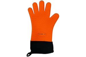 FSZ CREATIONZ Orange Heat Resistant Oven Gloves, Silicone Kitchen Mitts, Non-Slip Pot Holder Gloves, 1 Size Fits All, Water Proof Men & Women Kitchen Glove for Cooking,Baking,BBQ, Single Glove