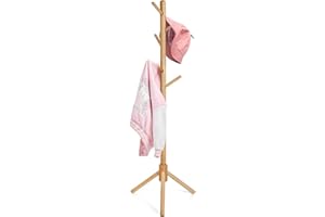 Cozivolife Kid's Coat Rack Stand Beech Wood Clothes Tree, Height Adjustable Freestanding Child Jacket Holder with 9 Hooks, Hanging Hats and Handbags, Hallway, Entryway,Bedroom, Easy Assembly (Natural)