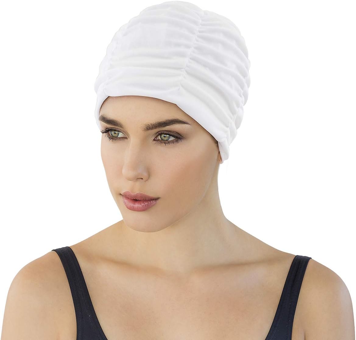 white swimming hat