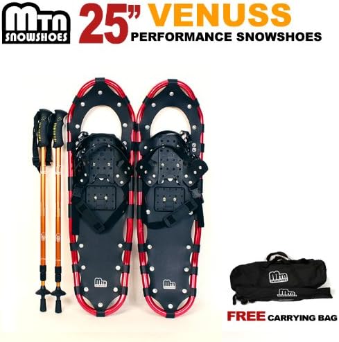 New MTN Man Woman Kid Youth 25" Red OP Snowshoes with GOLD Nordic Walking Pole Free Bag snowshoe