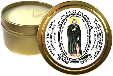 Saint Peregrine Patron of Healing Disease 6 Oz Scented Soy Gold Tin Candle