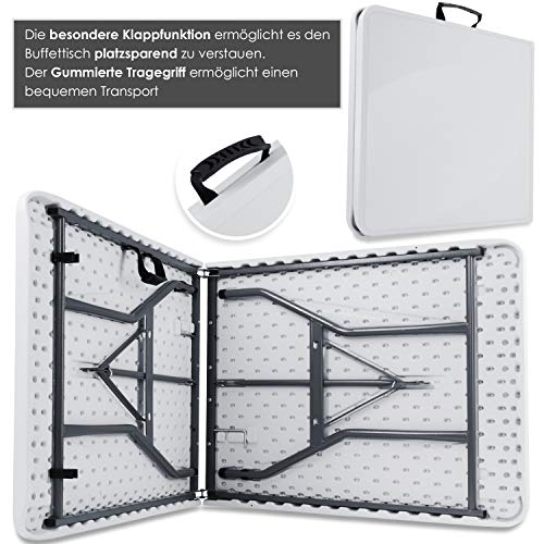 KESSER® Buffettisch Tisch klappbar Kunststoff 183x76 cm Campingtisch Partytisch Klapptisch Gartentisch für Garten, Terrasse und Balkon zusammenklappbar 6 Personen inkl. Tragegriff, Weiß – Bild 4