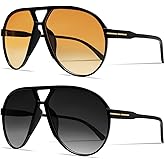 GUVIVI Retro Aviator Sunglasses for Women Men Oversized Classic 70s Vintage Trendy Tangle Free Square Aviators Sun Glasses