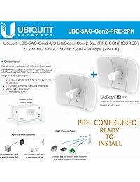 LiteBeam Gen 2 AC LBE-5AC-Gen2-US pre-configurado 2X2 MIMO AirMAX Antena 5GHz 23dBi 450Mbps (2 unidades)