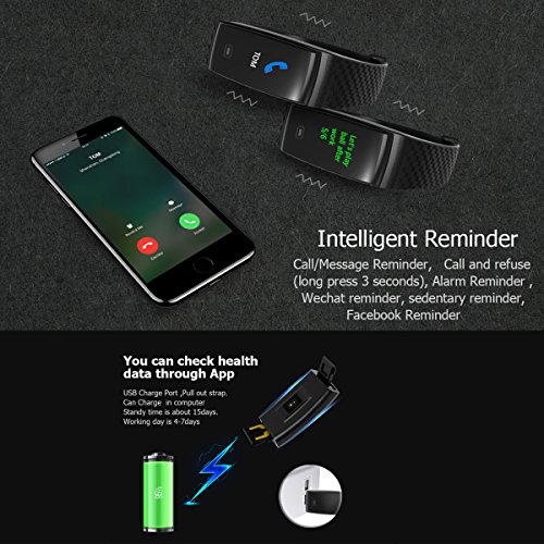 Fitness Tracker, Waterproof Color Screen Activity Tracker Watch Bluetooth Wristband Smart Bracelet with Heart Rate Blood Pressure Calories Pedometer Sleep Monitor Call Reminder for Android IOS Phone - Thumbnail 5