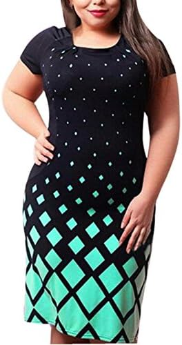 Misaky Misaky Women's O Neck Sexy Short Sleeve Loose Print Dress Plus Size (Asian 2XL, Black)