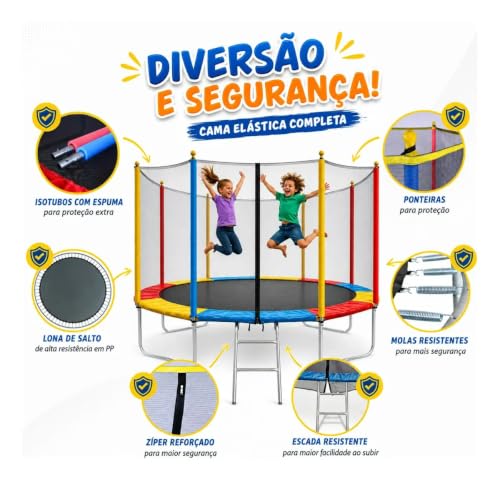 Pula Pula Infantil Cama Elástica Grande 3,05m CIRCUS Suporta até 300 kg Com Rede De Proteção E Escada