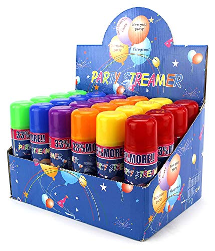 image for AJ Toys & Games 24 PCS Pack of Fun Party Streamer Spray String in a Ca