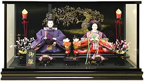 雛人形 ケース入り親王飾り 春日雛 加賀蒔絵バック 30 085 黒塗ガラスケース 卸直営 間口59 奥行34 高さ32cm