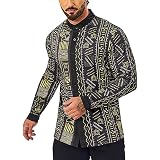 slim fit dress slacks DiBanGu Dress Shirt Champagne Floral Button Down Long Sleeve Mens Shirt Top, L / Red