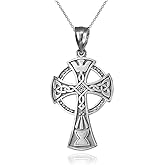 LA BLINGZ Sterling Silver Celtic Cross Pendant Necklace