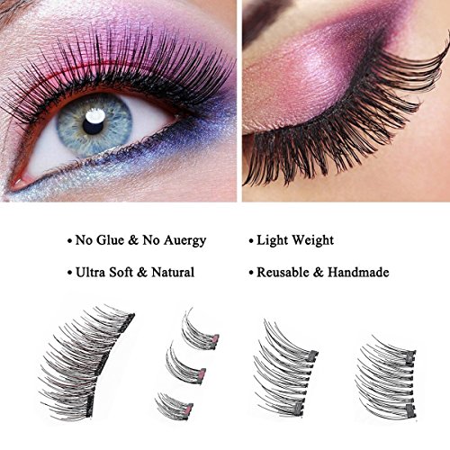 Magnetic Eyelashes 3 or 2 Magnets Magnetic Lashes Natural Full Eye Magnetic Fake Lashes Ultra Thin Magnet Eyelashes 3D False Eyelashes 3 Lash Magnet with Eyelash Applicator (2 Packs)