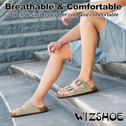 Wizshoe Sandals Men Summer Clogs Mules with Adjustable Buckle Ergonomic Cork Insole Breathable Design Non-Slip Sole Comfortable for Home Garden Indoor and Outdoor 41-46 EU