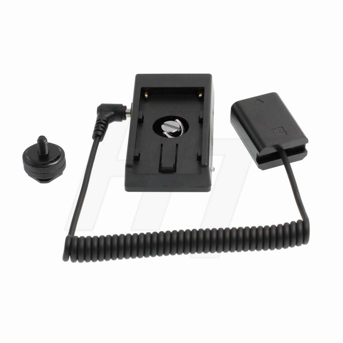 HangTon NP-F970 770 Battery Mount Plate DC Barrel Coiled NP-FW50 Adapter Cable for Sony Alpha NEX Series, A7 A6300 A6500 Cameras