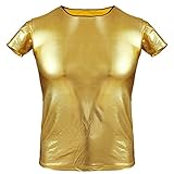 iEFiEL Mens Halloween Glossy Costume Metallic Disco Clubwear T-shirt