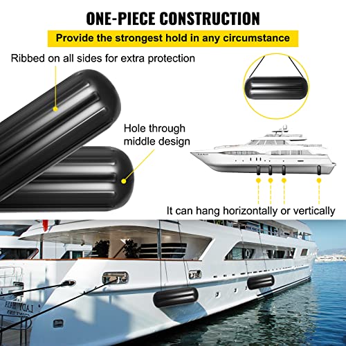 Mophorn 4 Ribbed Boat Fenders 10 x 28 Inch Boat Fenders Bumpers Black Center Hole Bumpers