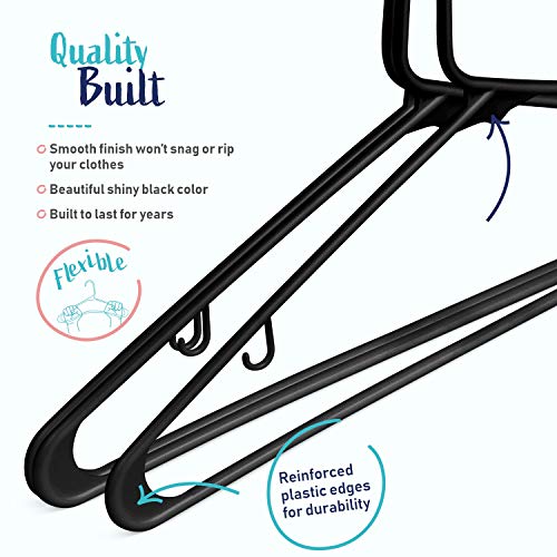 60 Standard Everyday Black Plastic Hangers, Long Lasting Tubular Clothes Hangers, Value Pack of 60 Clothing Hangers. (Black)