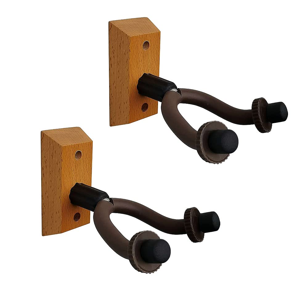 Tiardey 2 pcs Wall Mount Guitar Mount, Walnut Guitar Hanger with Screws for Guitars, Bass, Folk Ukulele, Violin, Mandolin Banjo and String Instruments