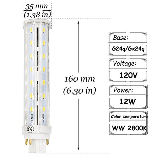 G24Q Base LED Bulb Lustaled 12W GX24Q 4 Pin LED Rotatable PL Corn Light Lamps Warm White 2800K LED GX24(G24) Lights 26W CFL/Compact Fluorescent Lamp Replacement (Remove/Bypass the Ballast, 2-Pack) - Thumbnail 2