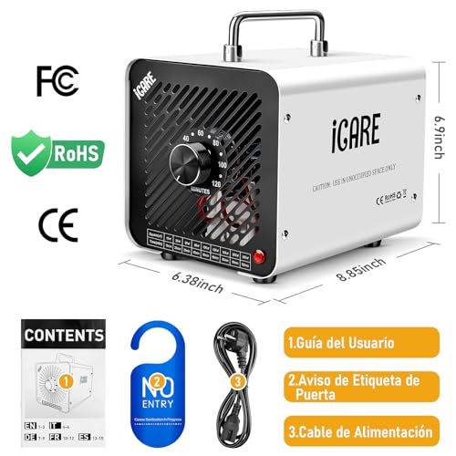 Household Ozone Generator 30000mg/h, Professional Ozone Machine for 300㎡ | Ozone Generator Air Purifier with Timer, Portable O3 Ozone Device for Garages, Home, Car White