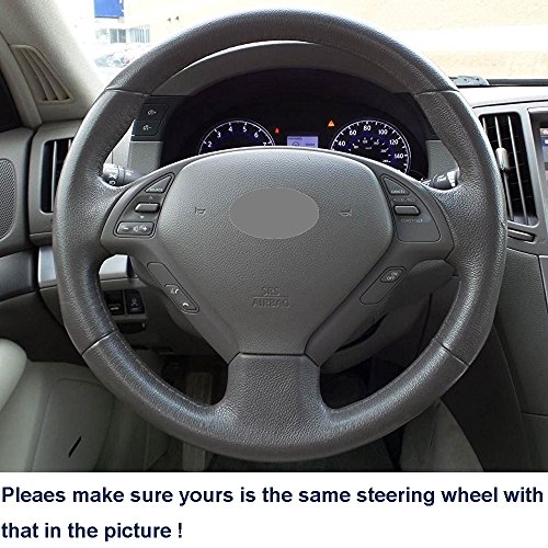 Loncky Black Genuine Leather Auto Custom Steering Wheel Covers for