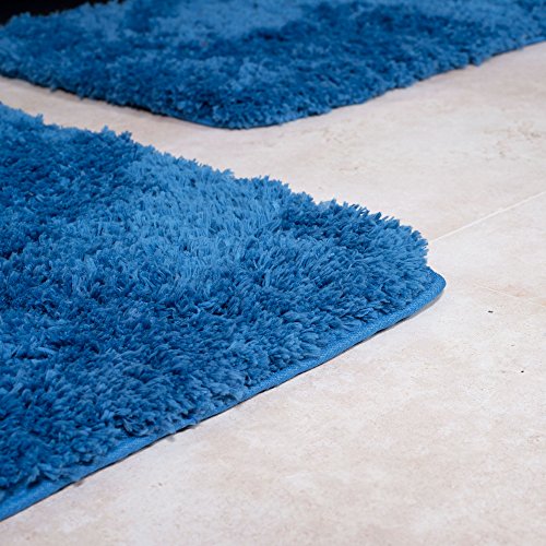 image for Lavish Home 3-Piece Super Plush Non-Slip Bath Mat Rug Set, Blue