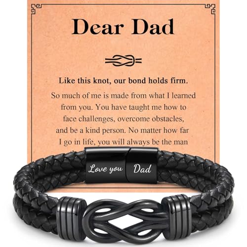 Gifts for Dad Grandad Husband Son Grandson, Infinity Knot Leather Bracelet for Brother Uncle Boyfriend Nephew, Christmas Birthday Fathers Day Valentines Gifts for Him, Stocking Fillers for Men Boys