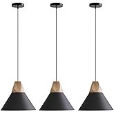 Pendant Light,Solid Wood Ceiling Hanging Lamp,Modern Matte Black Pendant Lighting for Kitchen Island Dining Room Coffee Bar (