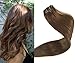 Human Hair Extensions Clip in, Remy Hair Extensions Clip on Chestnut Brown 7 Pieces 70G Double Weft Straight Real Hair Extensions Clip ins 20Inch 2 Sets Full Head for Women