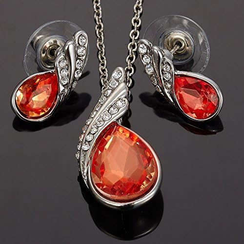New Fashion Jewelry Set Crstal Earrings Pendant Necklace ORANGE RED