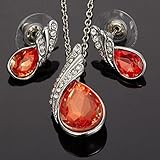 New Fashion Jewelry Set Crstal Earrings Pendant Necklace ORANGE RED