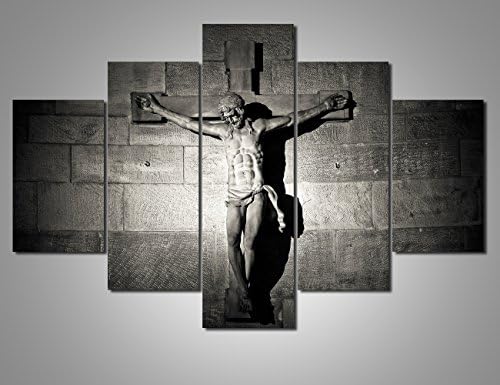 5 Panel Canvas Wall Art Jesus Crucifixion Christianity Artwork for Wall Decor Faith Belief and Hope Concept Painting Pictures Home Decorations for Living Room,Wooden Framed Ready to Hang(60''Wx40''H)