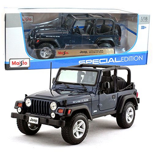 Maisto Year 2015 Special Edition Series 1:18 Scale Die Cast Car Set - Dark Blue Color Sports Utility Vehicle JEEP WRANGLER RUBICON (SUV Dimension: 8" x 3-1/2" x 3-1/2")