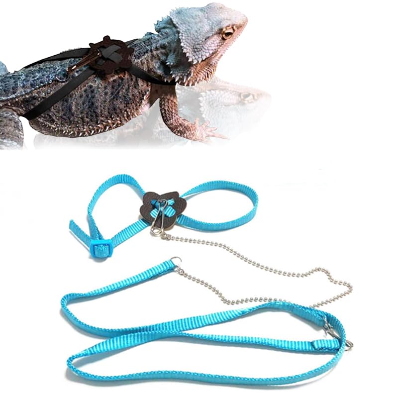 CQJ Adjustable 4.72inch Reptile Lizard Harness Leash,Turtle Lizard Pet Traction Belt Bearded Dragon Accessories Soft Small Pet Animal Harness Rope Outdoor Used (Blue)