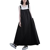 Rothstone Women's Casual Loose Denim Dress Sleeveless Adjustable Straps Denim Jumper Dress with Pockets