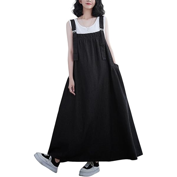 EXPOING Denim Jumper Dress for Women Loose Version Baggy Style