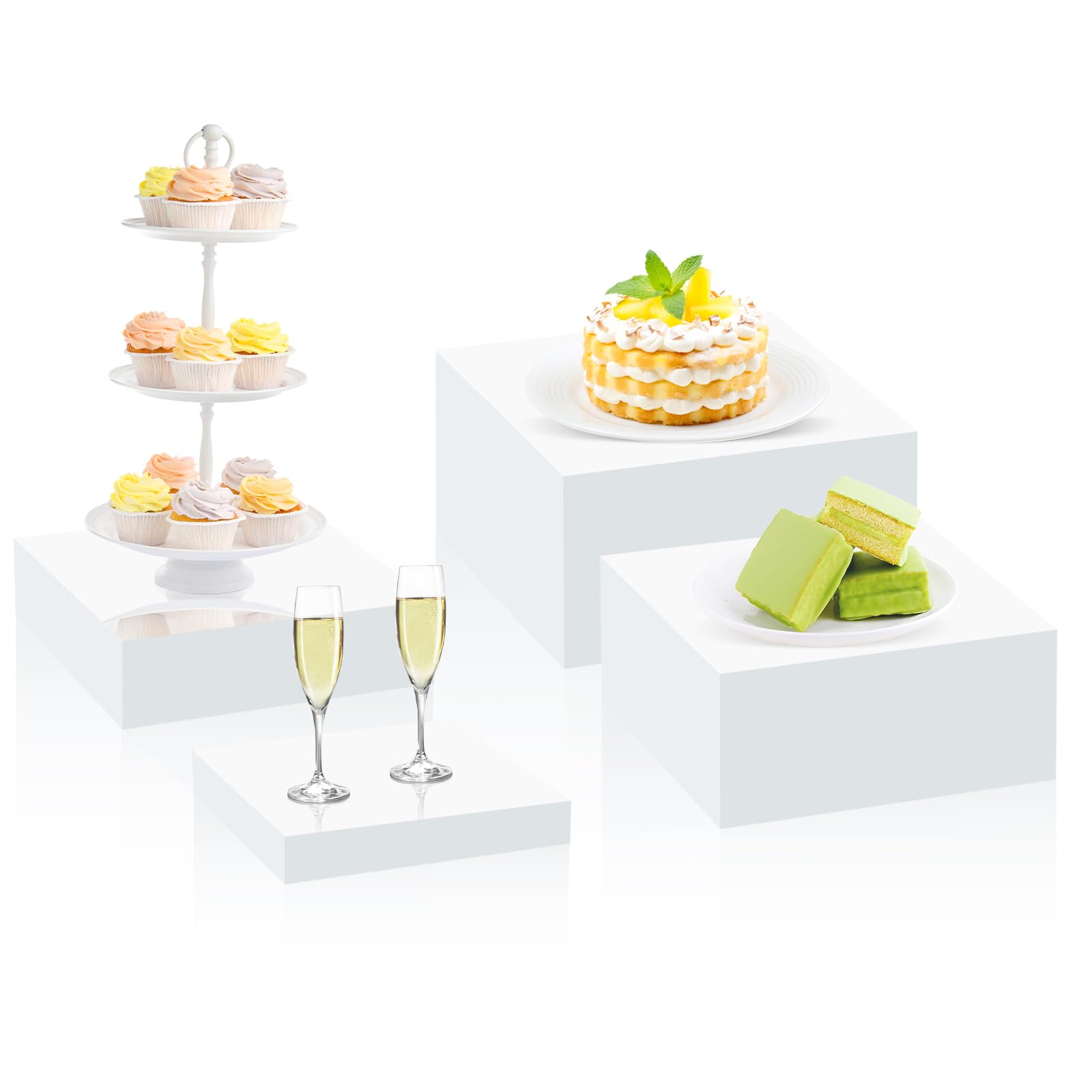 Candy Table Riser NACHLYNN White Acrylic Buffet Risers, 4Pcs Buffet Risers and Stands ...